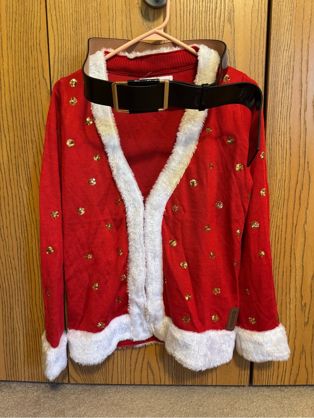 Tipsy Elves Women’s Santa Christmas Cardigan Small Red Sequin Faux Fur